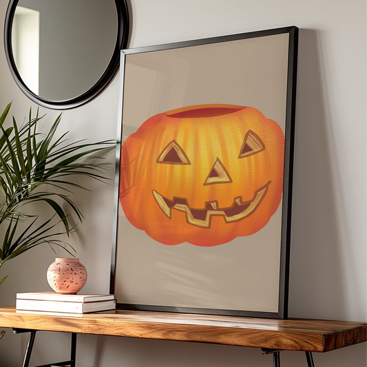 Halloween Pumpkin Wall Art, Jack O Lantern Poster, Spooky Orange Autumn Print