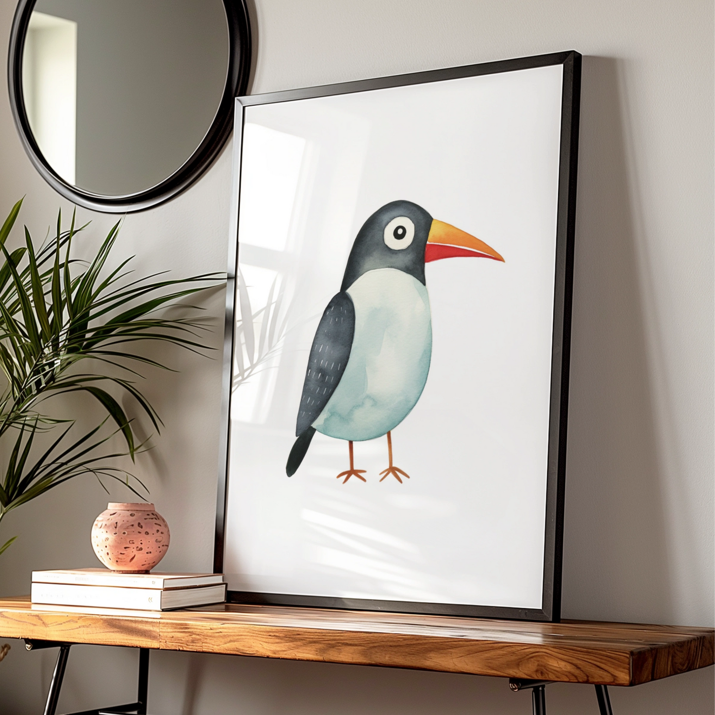 Cute Bird Nursery Wall Art, Watercolour Animal Poster, Kids Room Print, Baby Decor