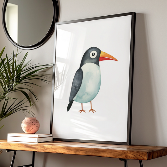Cute Bird Nursery Wall Art, Watercolour Animal Poster, Kids Room Print, Baby Decor