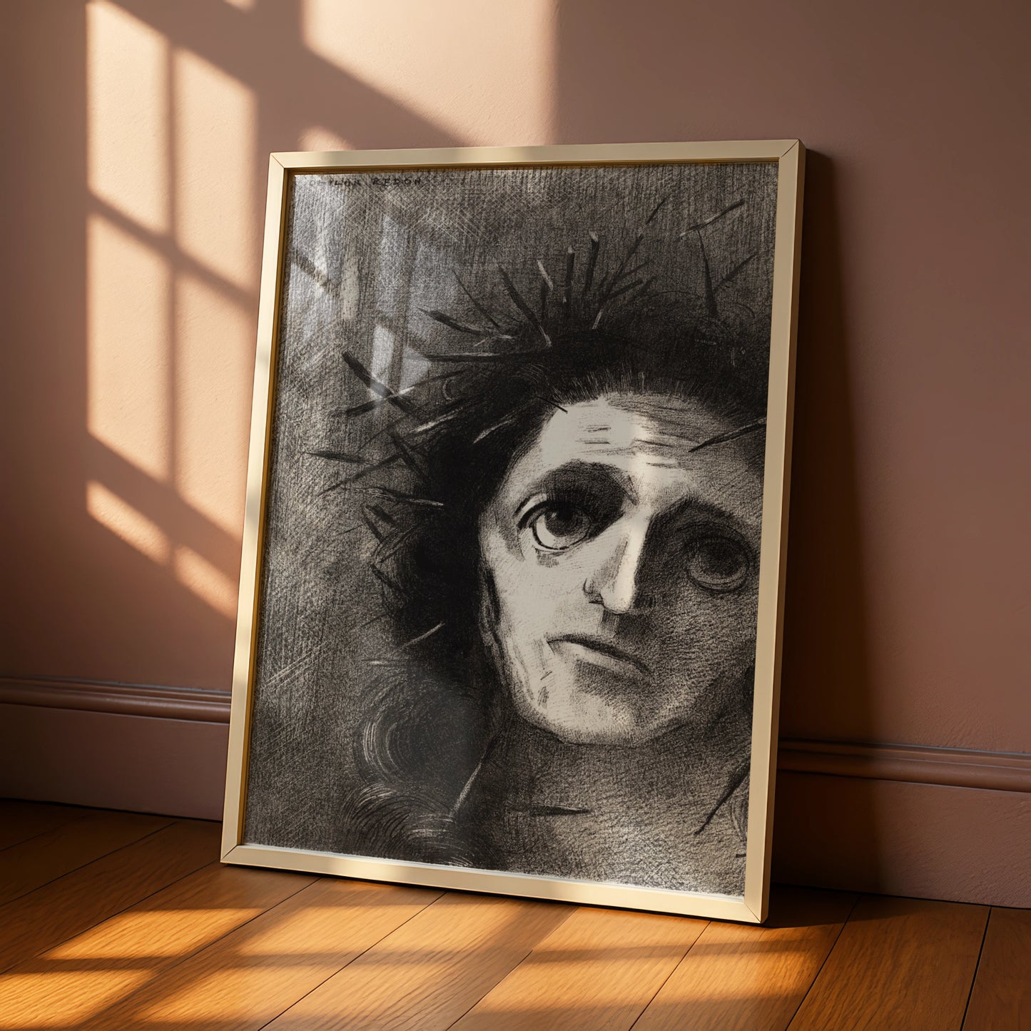 Odilon Redon Dark Gothic Face Poster, Halloween Wall Art, Macabre Black Print