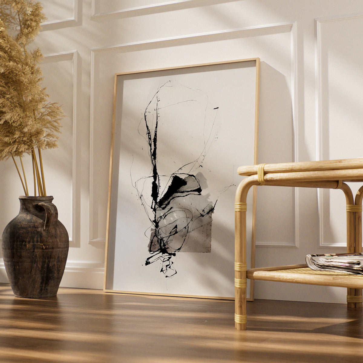 Abstract Ink Figure Monochrome Wall Art, Black and White Poster, Minimalist Print