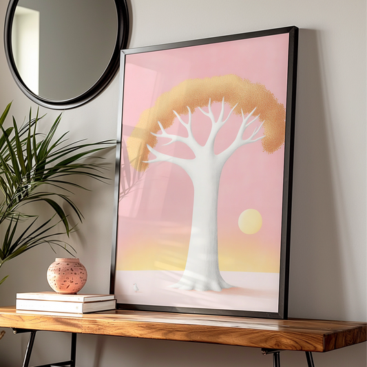 Nursery Wall Art Pink Tree Print, Boho Baby Room Poster, Pastel Sunset Children's Decor