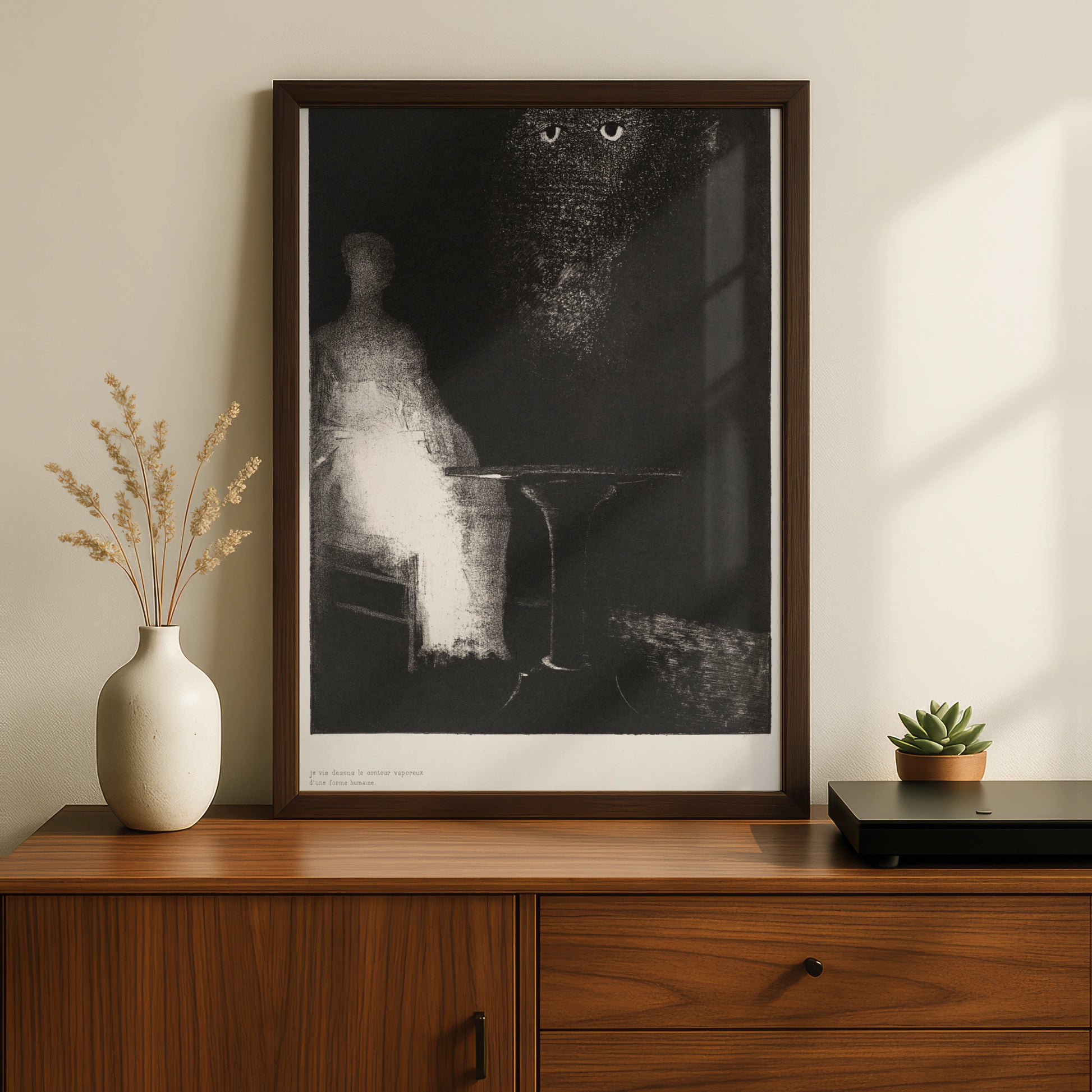Halloween Black Cat Eyes Poster, Gothic Dark Art Print, Spooky Wall Art, Odilon Redon Style