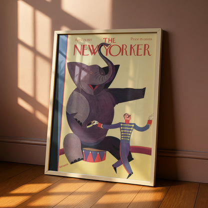 The New Yorker April 1927 Circus Elephant Poster, Vintage Art Deco Cover Wall Art Print