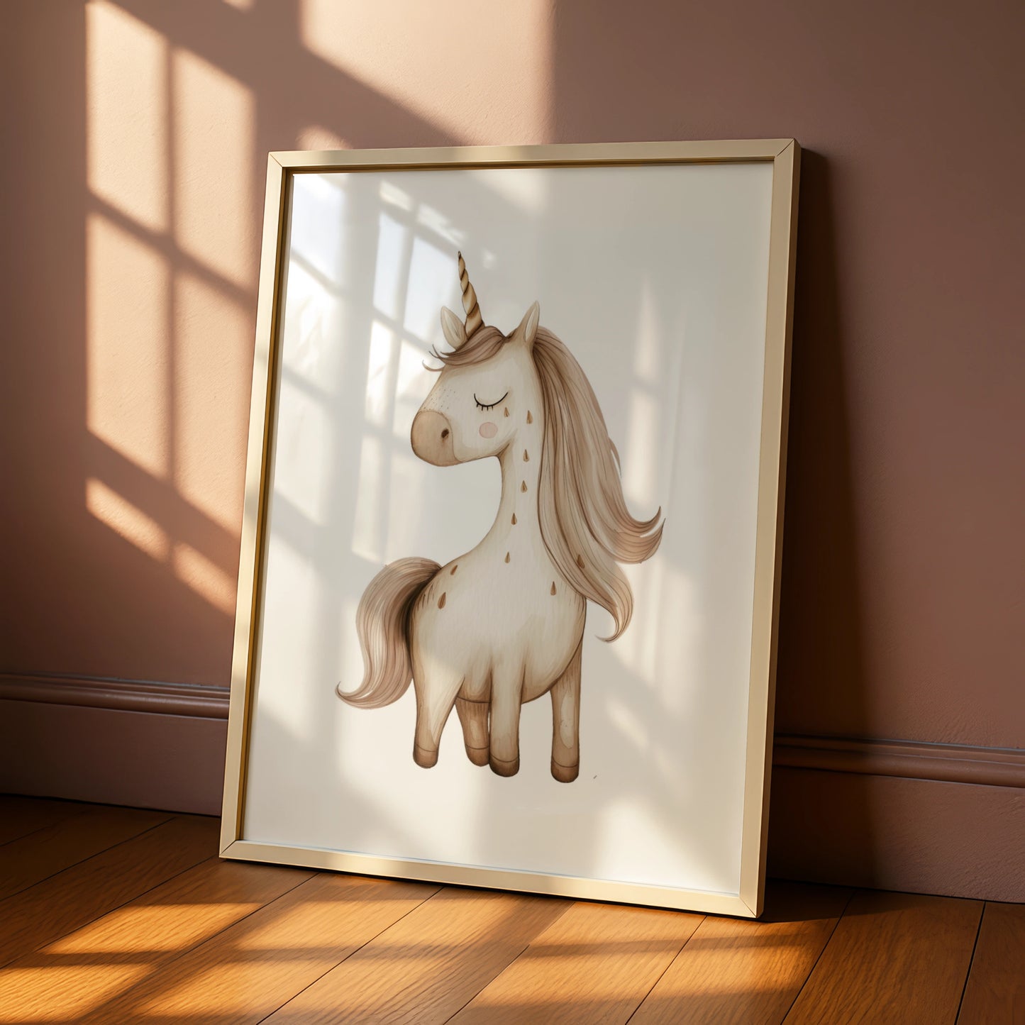 Unicorn Nursery Wall Art, Boho Beige Unicorn Poster, Girls Room Decor Print