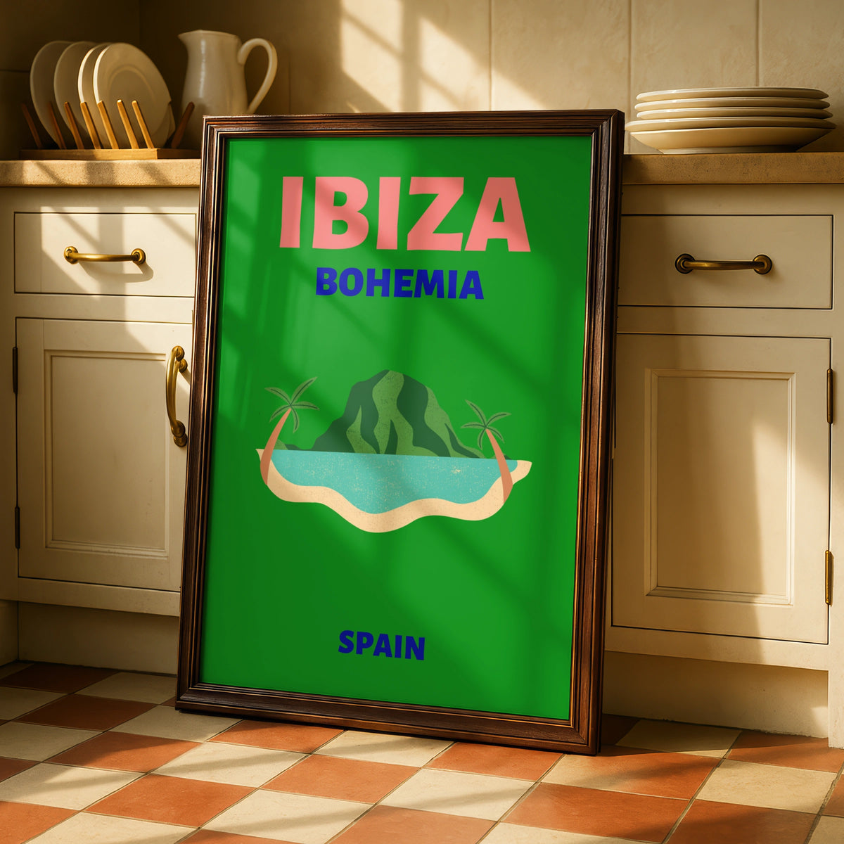 Ibiza Travel Poster, Spain Wall Art, Retro Bohemia Island Print, Balearic Holiday Decor