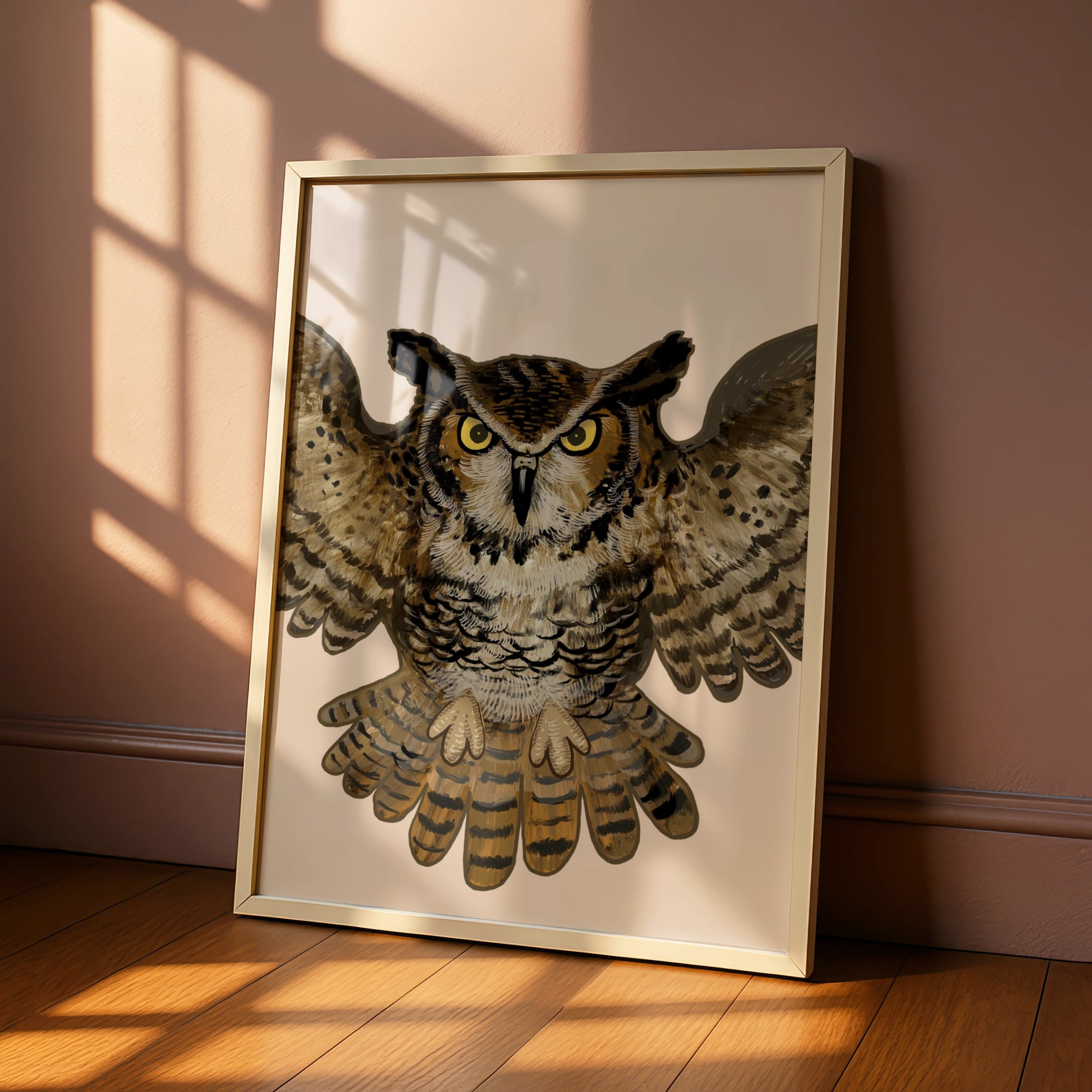 Halloween Owl Poster, Spooky Owl Wall Art, Great Horned Owl Print, Brown Bird Art