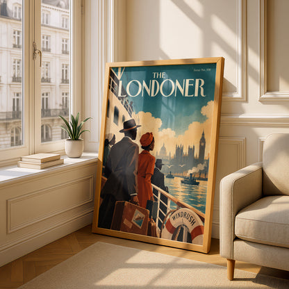 The Londoner Vintage Magazine Cover Poster, Windrush Ship Wall Art, London Skyline Art Print