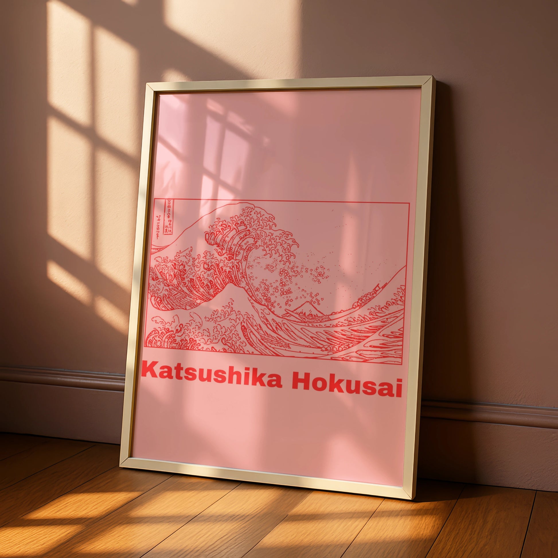 Hokusai Great Wave Poster, Japanese Woodblock Wall Art, Pink Red Maximalist Print