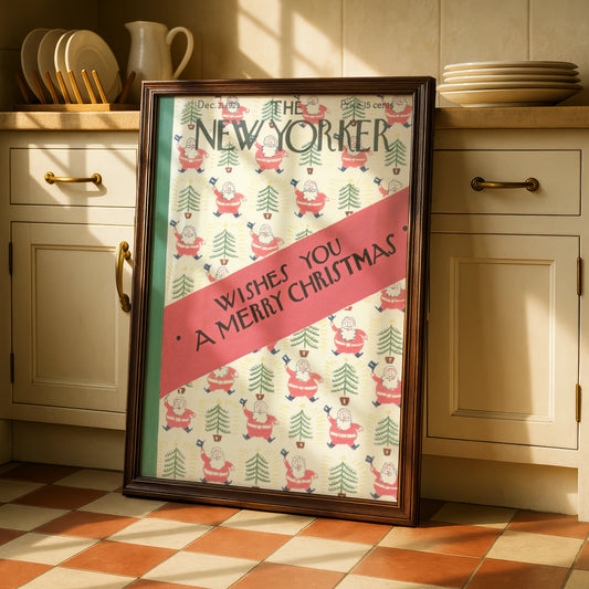 New Yorker Christmas Poster, Vintage 1929 Santa Claus Cover Art, Festive Holiday Wall Art