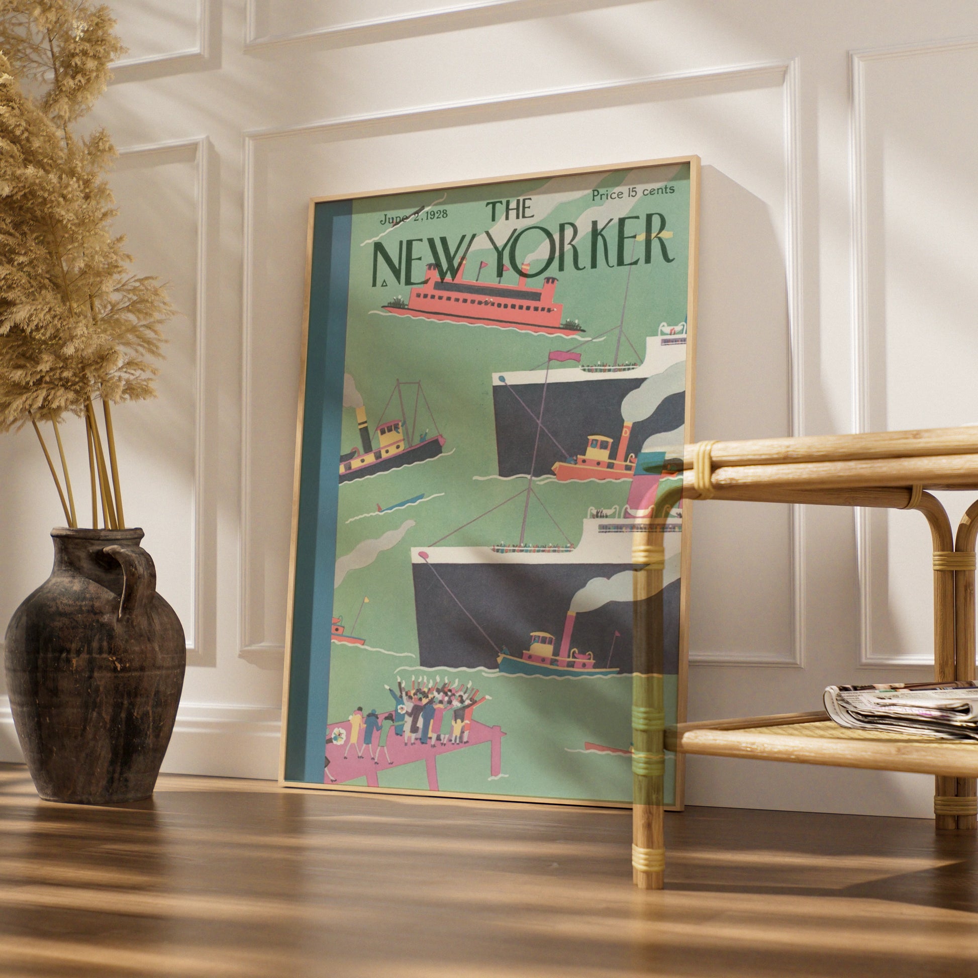 New Yorker 1928 Cover Poster, Vintage Harbour Ships Art, Art Deco Wall Print