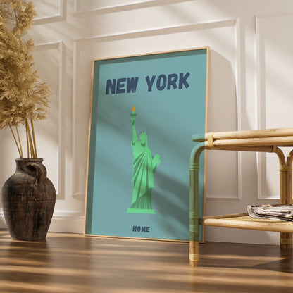 New York Travel Poster, Statue of Liberty Wall Art, Retro NYC Print, USA City Decor