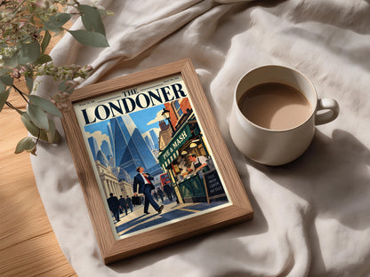 London Poster, Vintage Magazine Cover Wall Art, City Skyline Pie and Mash Art Print, Living Room