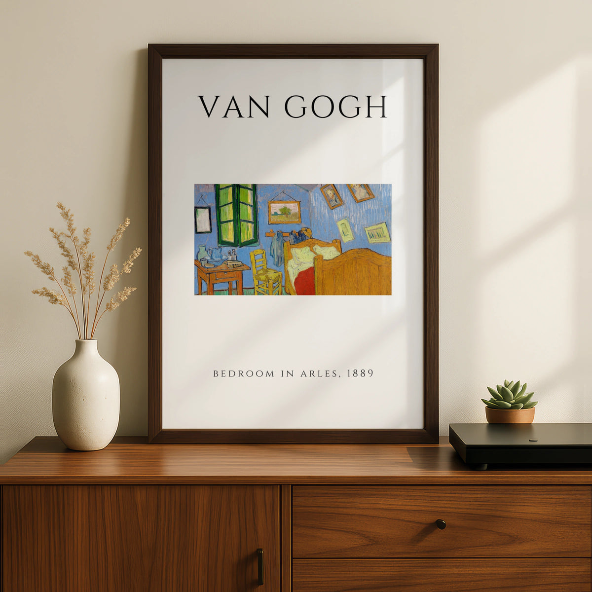 Van Gogh Bedroom in Arles Wall Art Print | Blue Post-Impressionist Poster, Gallery Wall – A5 Black frame