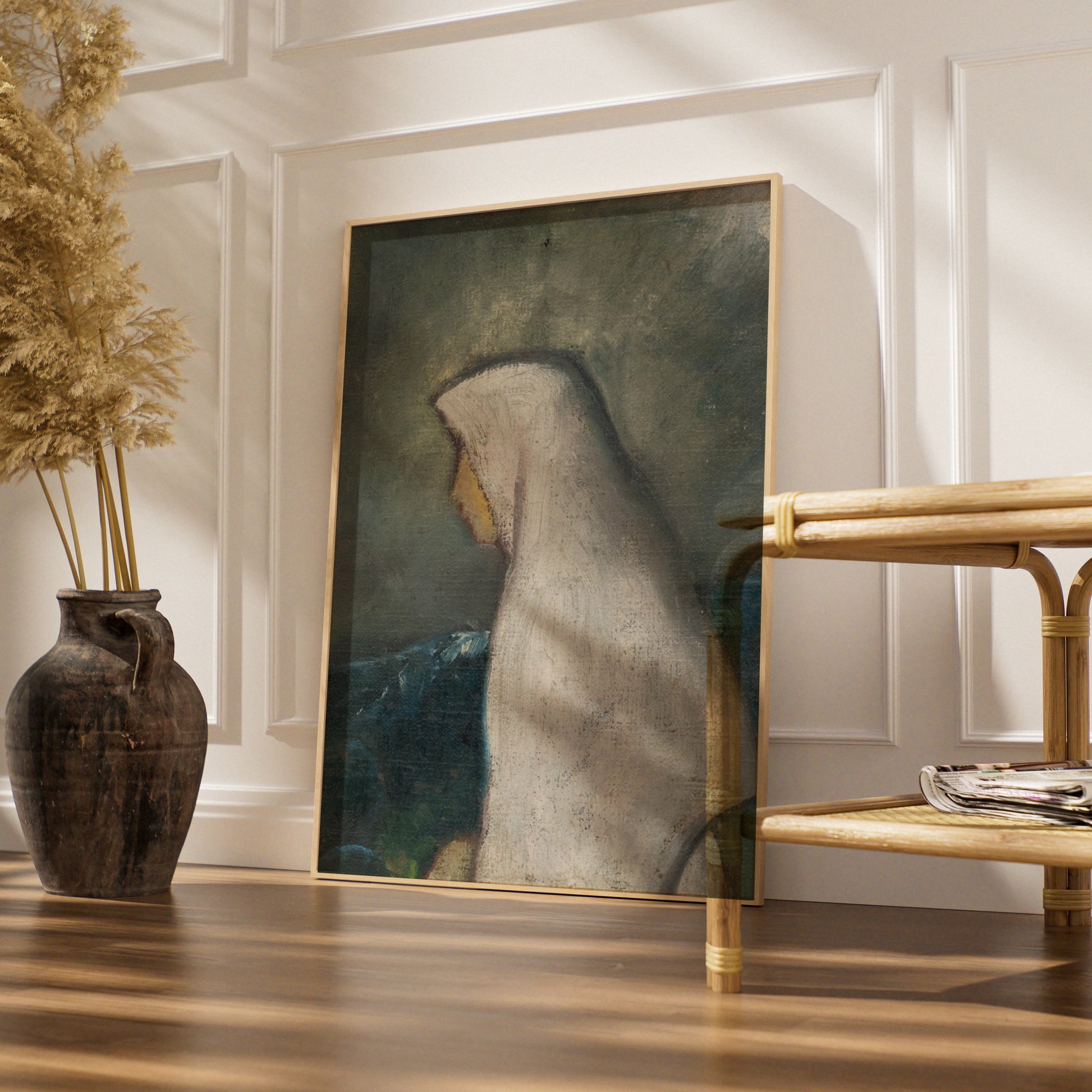 Halloween Ghost Figure Poster, Spooky Vintage Oil Painting Wall Art, Dark Gothic Print