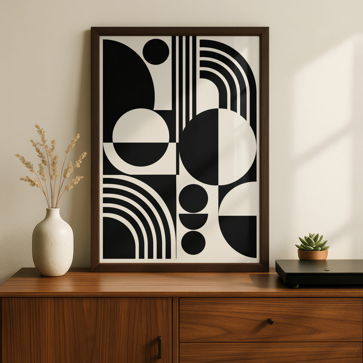 Monochrome Geometric Abstract Print, Black and White Bauhaus Poster, Modern Wall Art