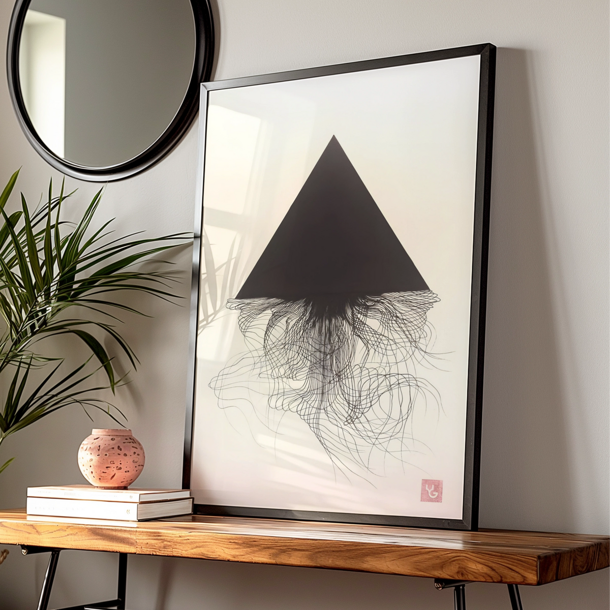 Black Triangle Abstract Art Print, Monochrome Wall Art, Modern Geometric Poster, Minimalist Decor