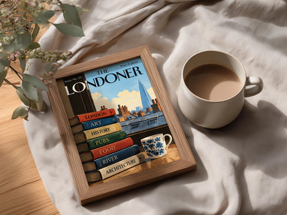 The Londoner Poster, London Skyline Wall Art, Vintage Magazine Cover Art Print, Books and Shard