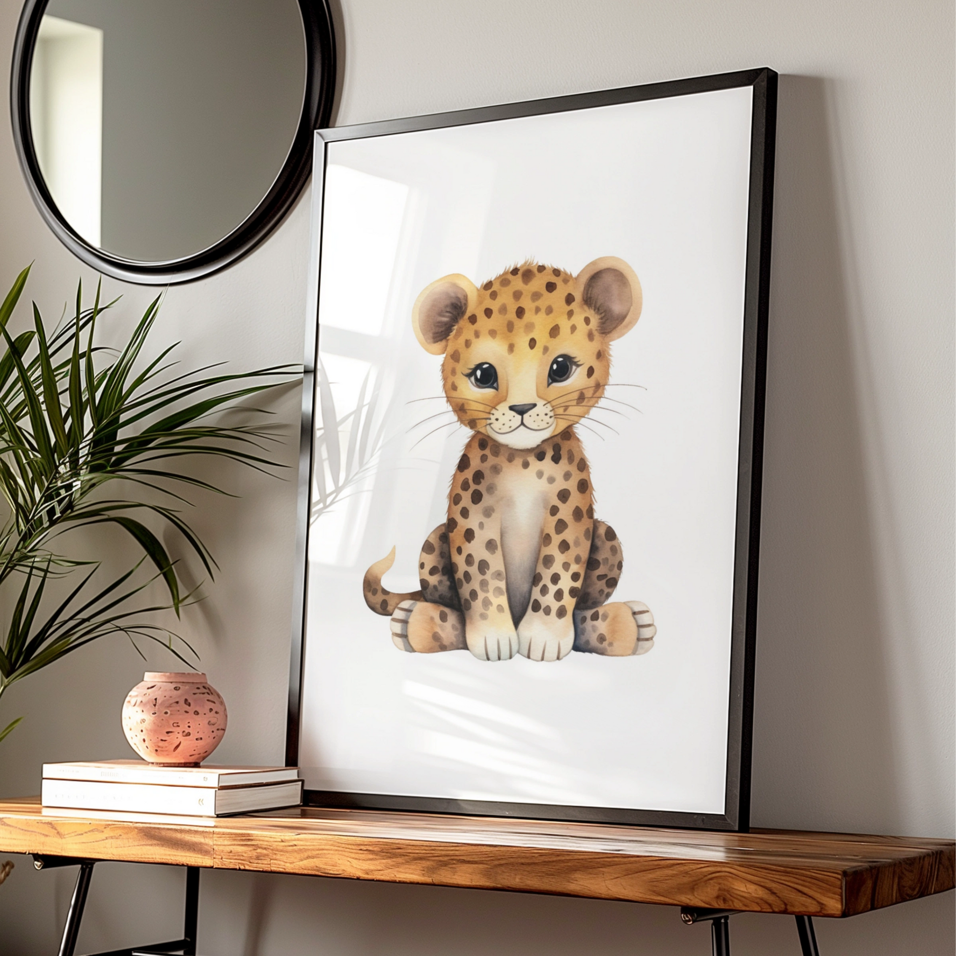 Cute Leopard Nursery Wall Art, Baby Safari Animal Poster, Watercolour Cheetah Print for Kids Room