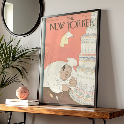 The New Yorker May 1928 Poster, Vintage Chef Wedding Cake Cover Wall Art Print