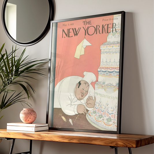 The New Yorker May 1928 Poster, Vintage Chef Wedding Cake Cover Wall Art Print
