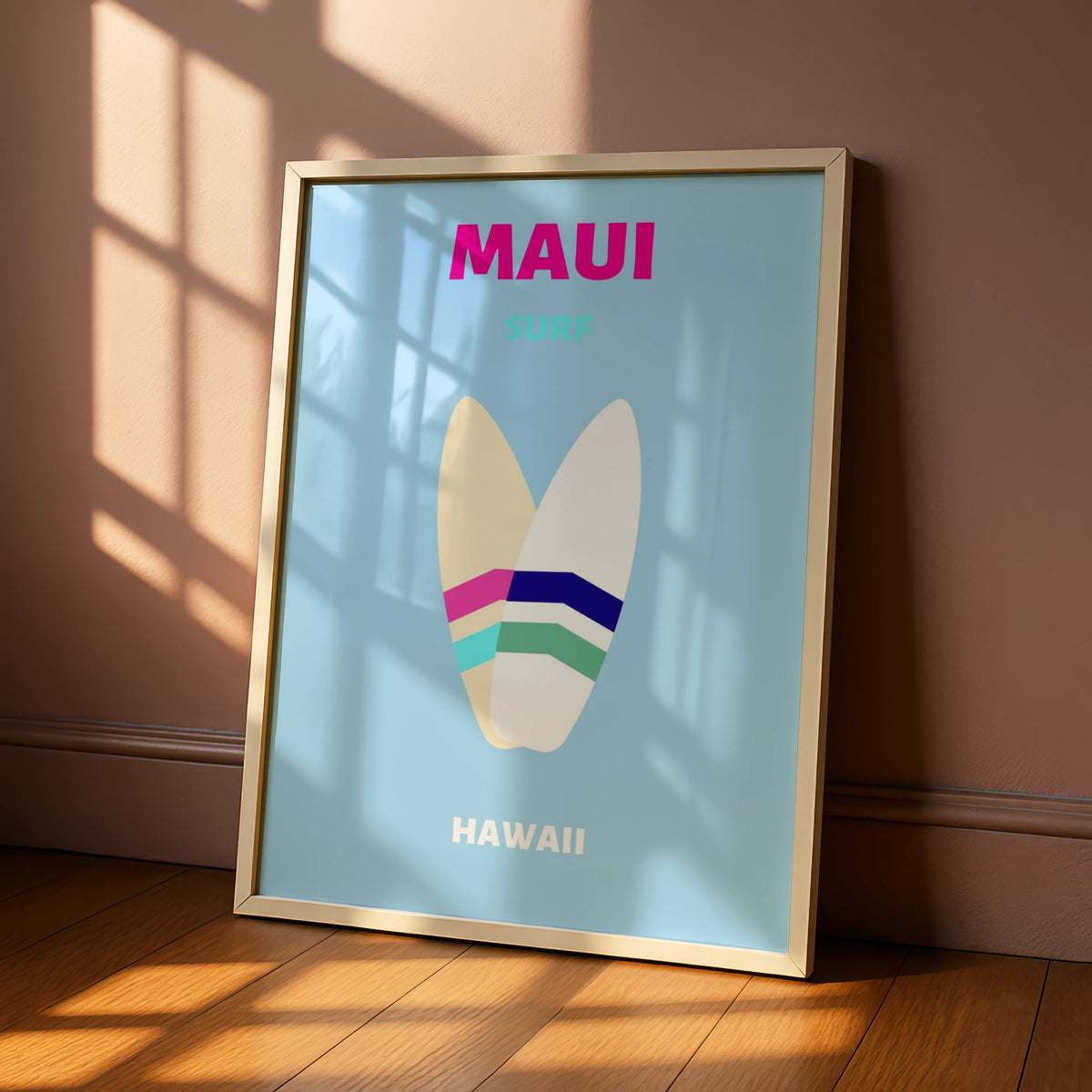 Maui Hawaii Travel Poster, Surf Wall Art, Retro Surfboard Print, Beach Decor
