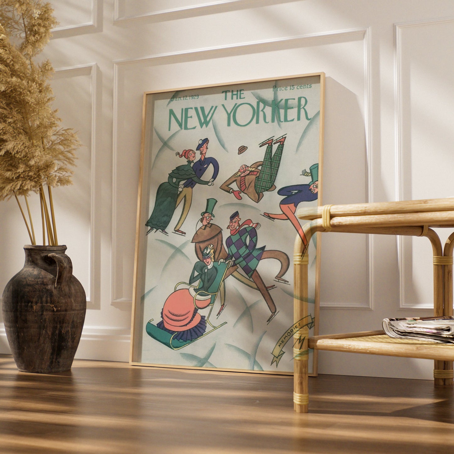 New Yorker 1929 Ice Skating Cover Poster, Vintage Winter Art Print, Retro Wall Art