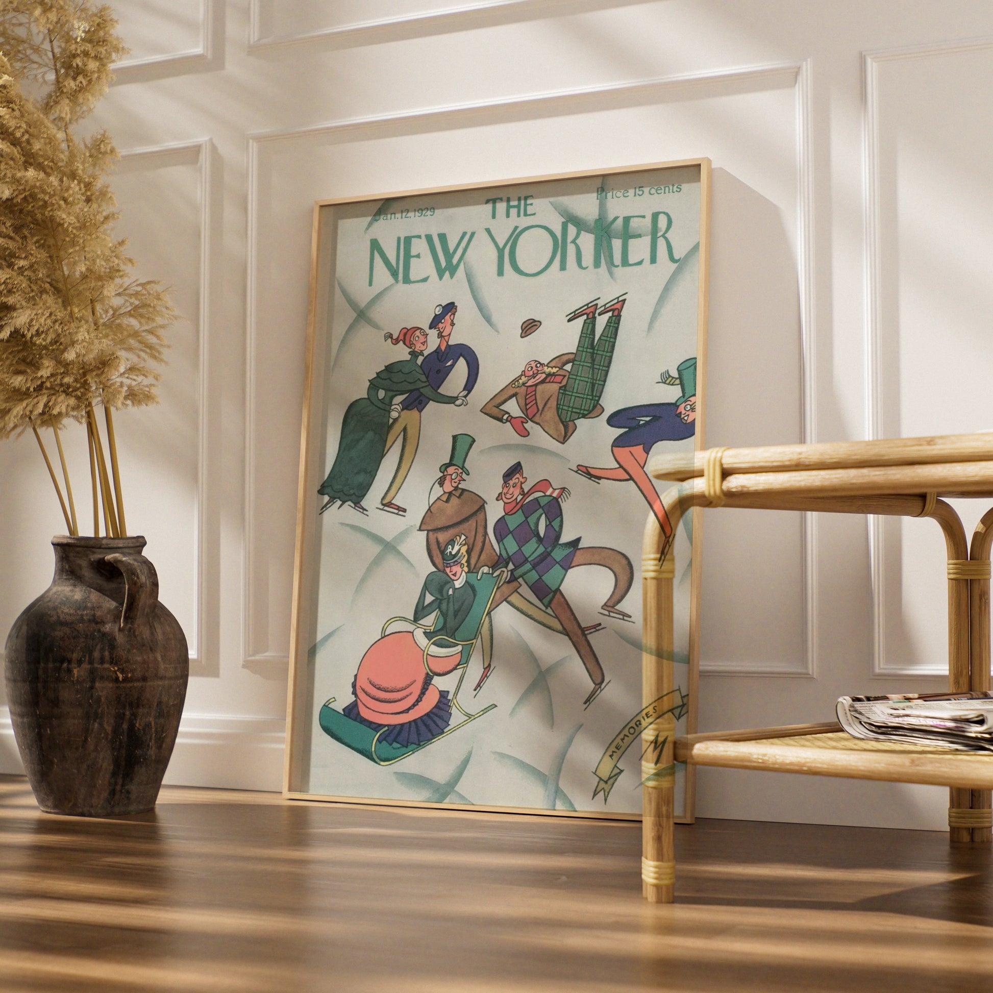 New Yorker 1929 Ice Skating Cover Poster, Vintage Winter Art Print, Retro Wall Art