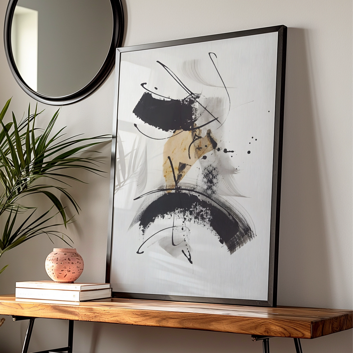 Abstract Brushstroke Wall Art, Monochrome Black White Poster, Modern Ink Print, Gallery Wall Decor — Digital Download
