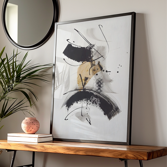 Abstract Brushstroke Wall Art, Monochrome Black White Poster, Modern Ink Print, Gallery Wall Decor — Digital Download