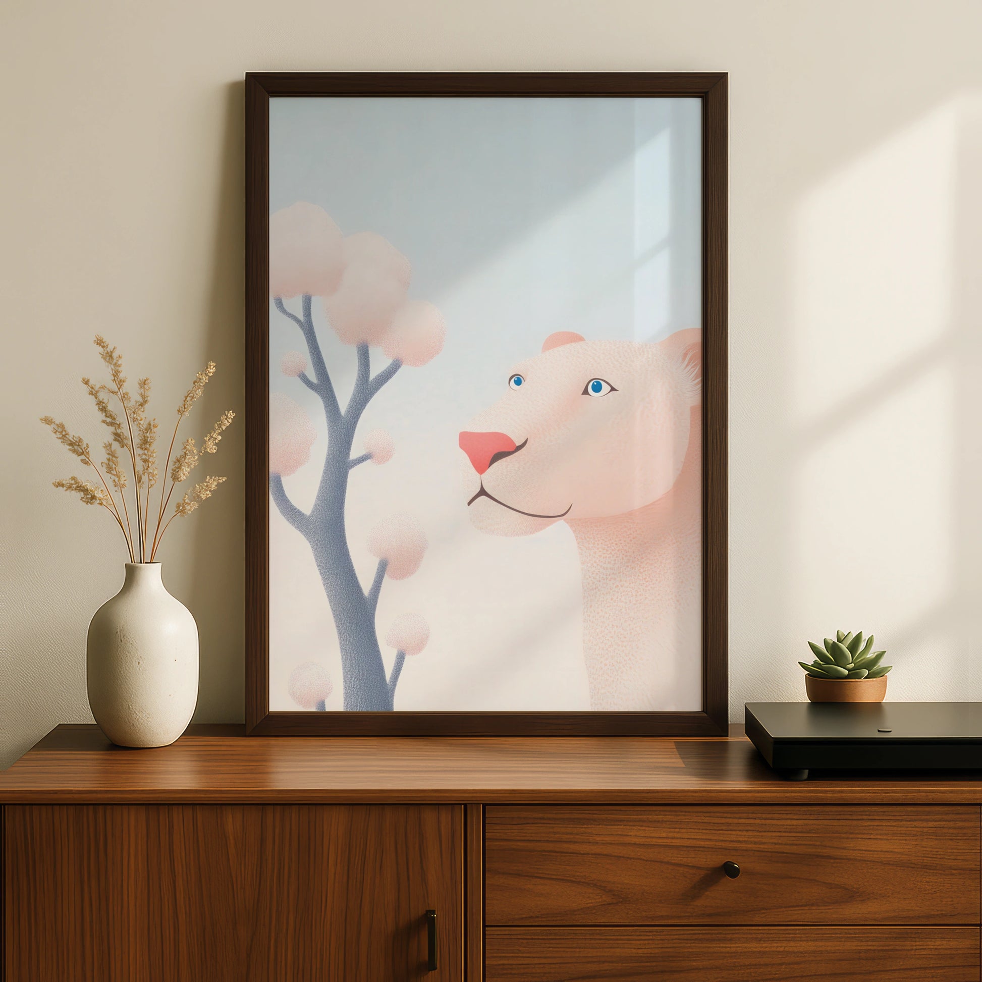 Lion Nursery Wall Art, Cute Lioness Print, Pastel Baby Room Poster, Kids Animal Decor Gift