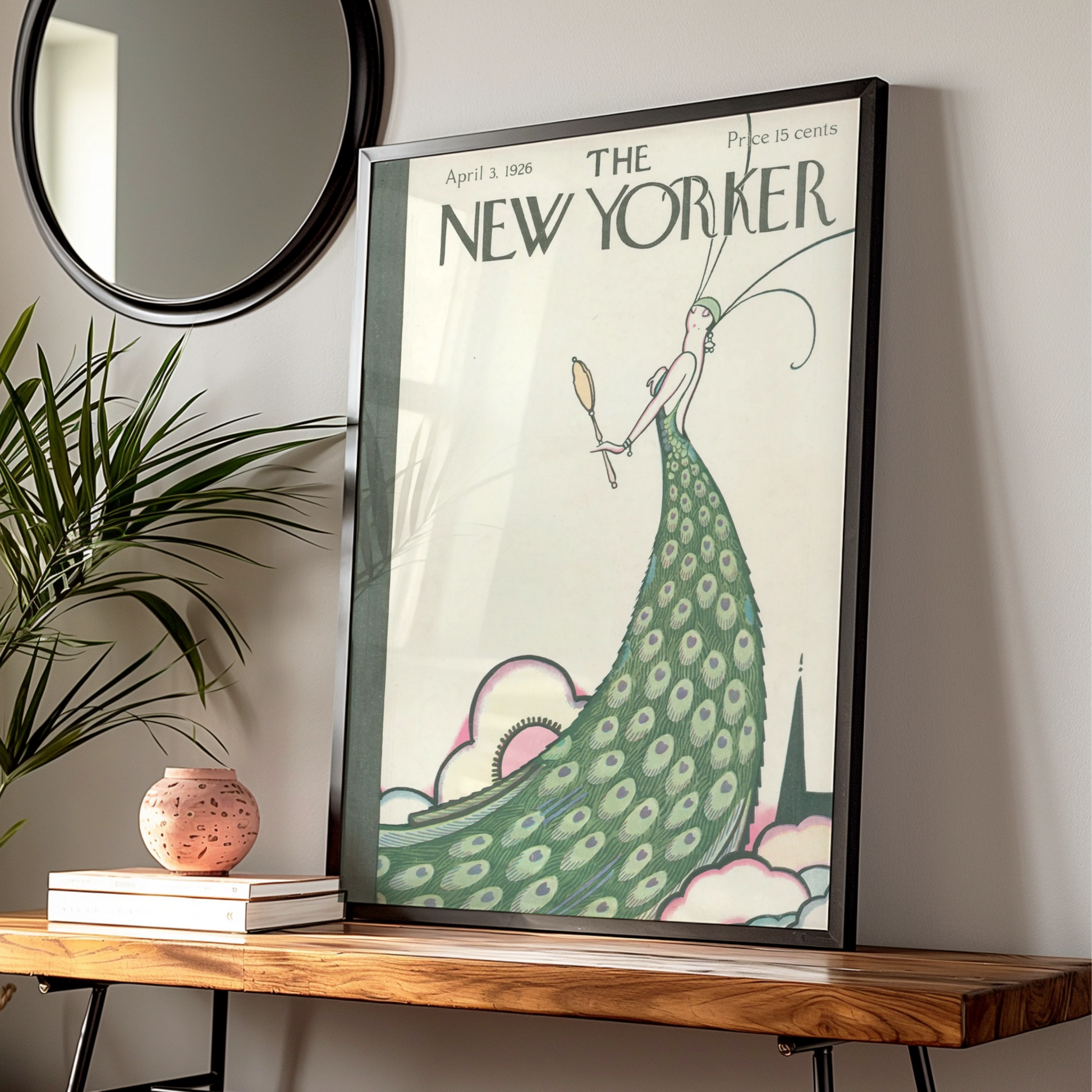 New Yorker 1926 Cover Poster, Art Deco Peacock Lady, Vintage Magazine Wall Art Print