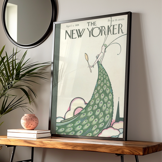 New Yorker 1926 Cover Poster, Art Deco Peacock Lady, Vintage Magazine Wall Art Print
