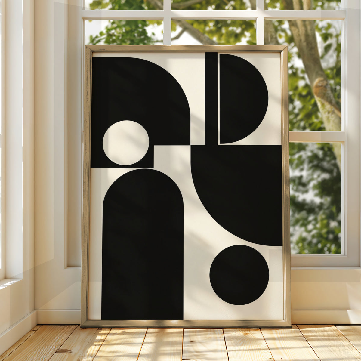 Monochrome Geometric Abstract Print, Black and White Bauhaus Poster, Minimalist Wall Art