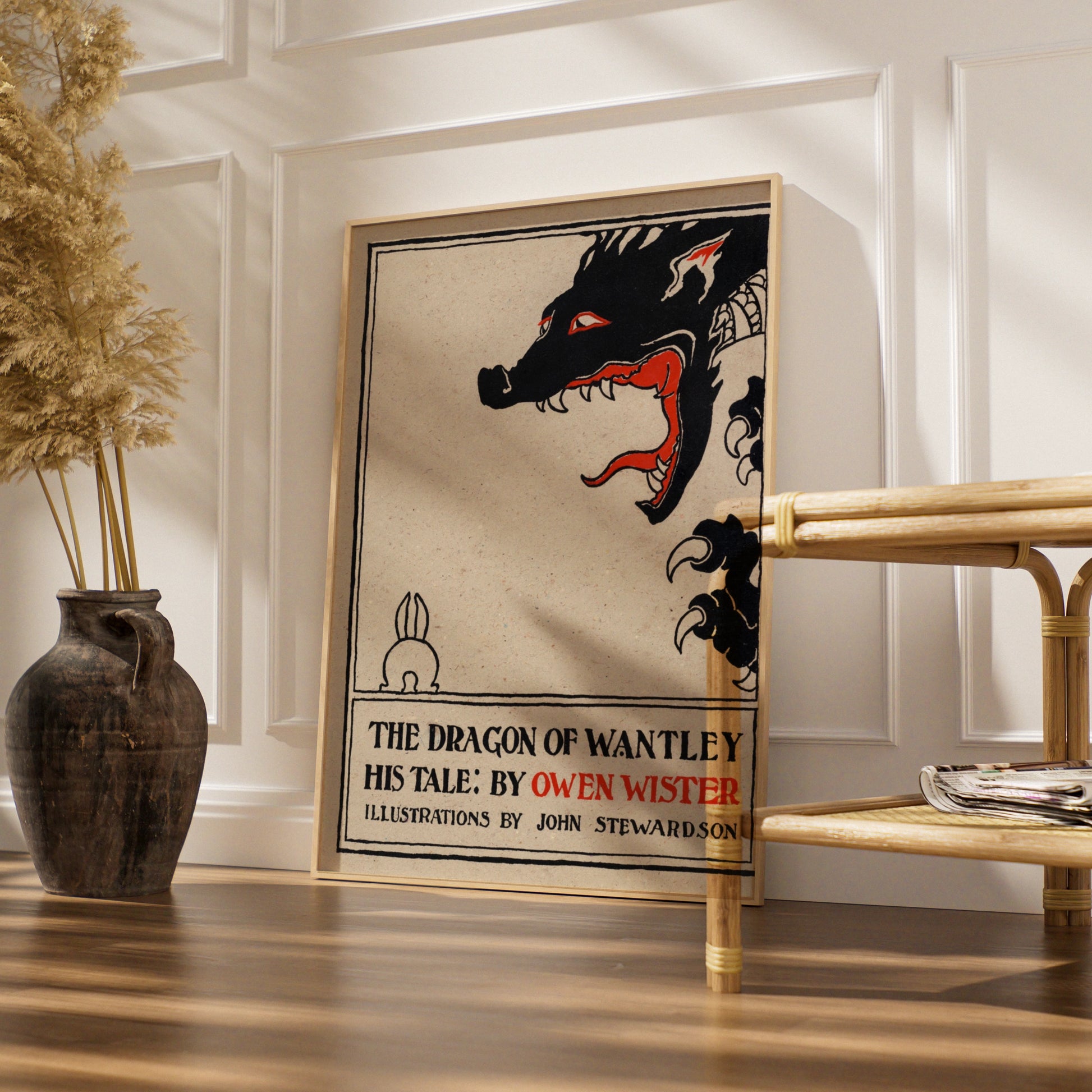 Halloween Dragon Art Print, Vintage Book Cover Poster, Black Red Gothic Wall Art