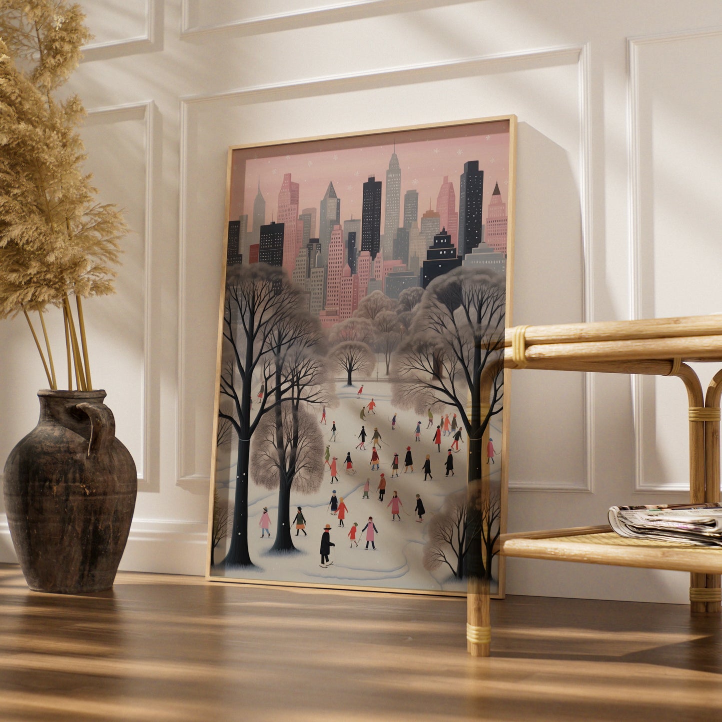 Christmas New York City Winter Poster, Central Park Ice Skating Wall Art Print