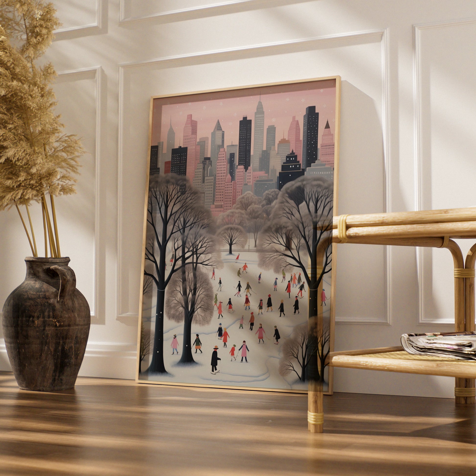 Christmas New York City Winter Poster, Central Park Ice Skating Wall Art Print