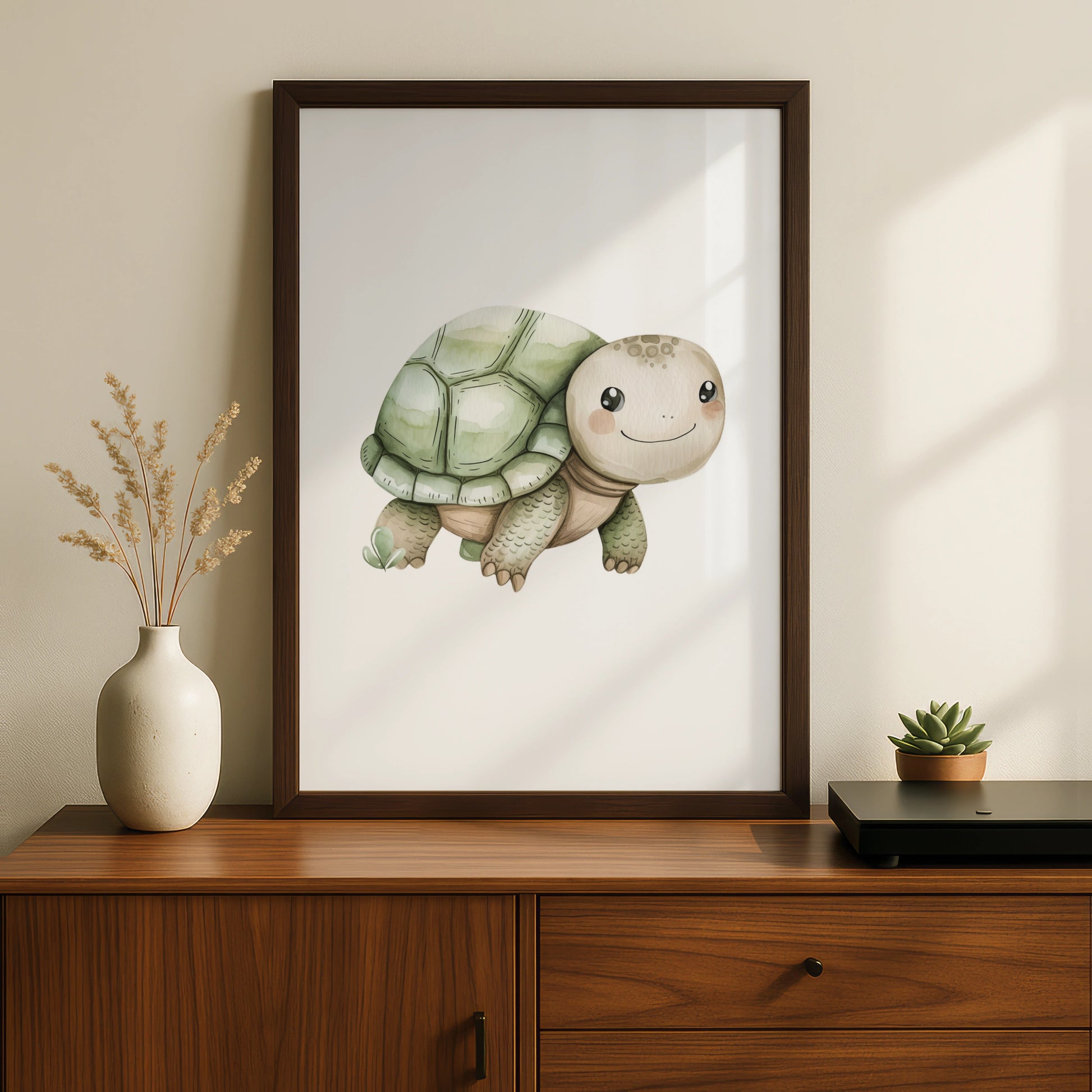 Cute Turtle Nursery Wall Art, Watercolour Animal Print, Baby Room Poster, Kids Decor