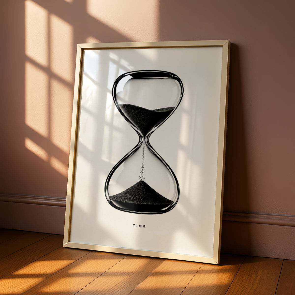 Hourglass Time Typography Print, Monochrome Wall Art, Black and White Minimalist Poster