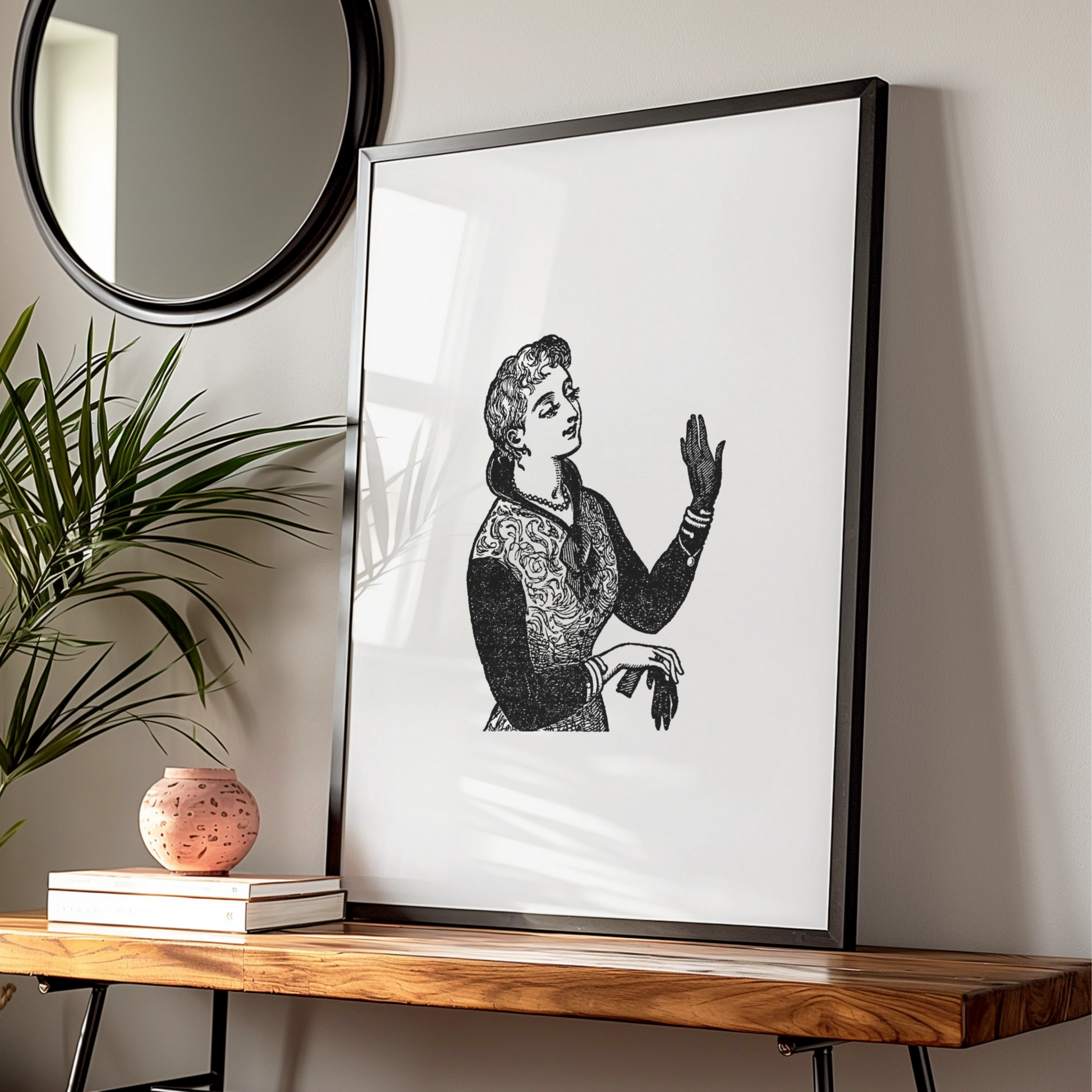 Halloween Victorian Witch Poster, Gothic Woman Wall Art, Dark Vintage Engraving Print