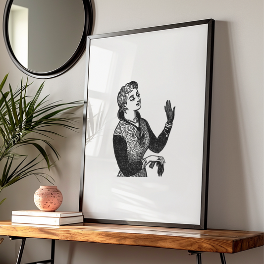 Halloween Victorian Witch Poster, Gothic Woman Wall Art, Dark Vintage Engraving Print