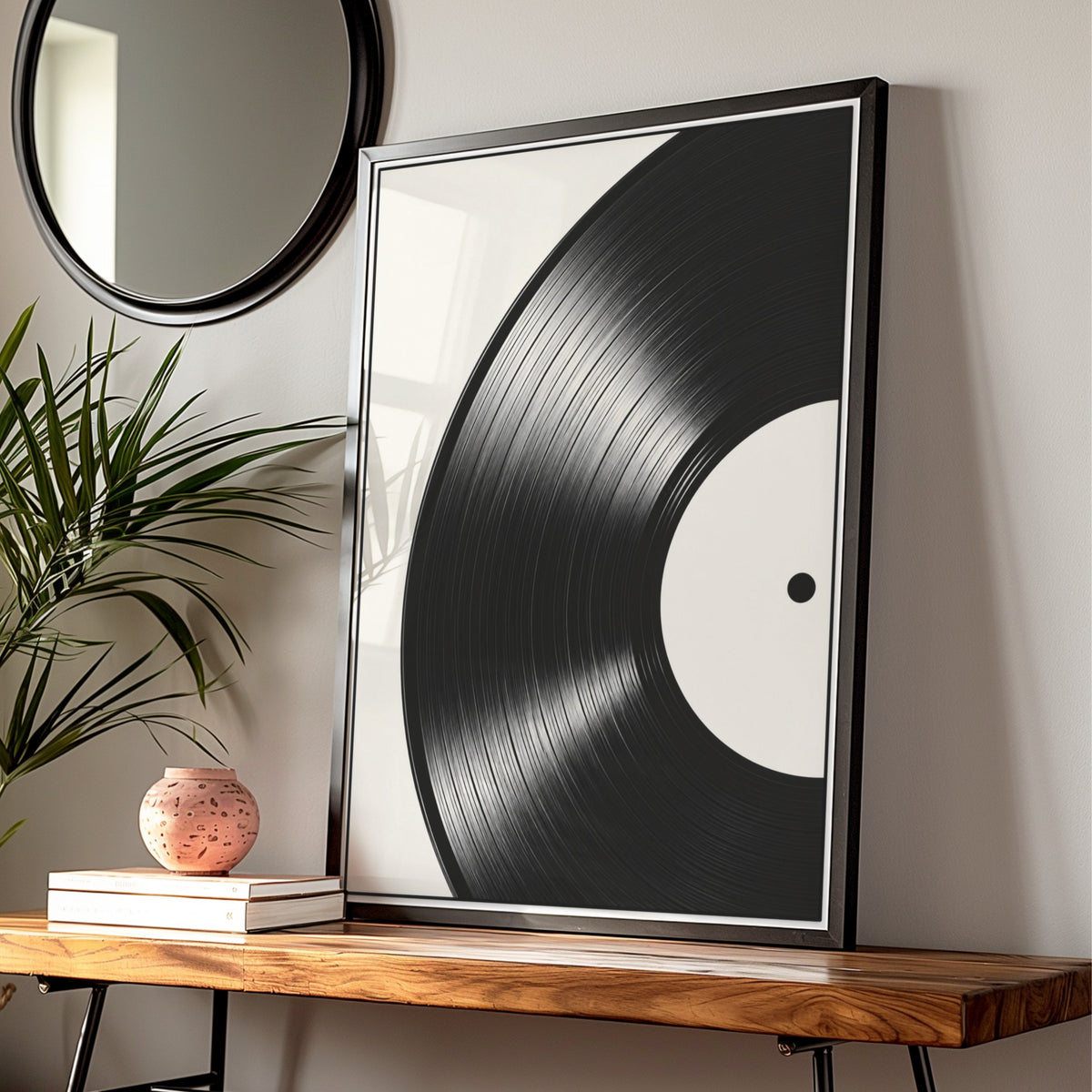 Vinyl Record Monochrome Wall Art, Black and White Music Poster, Minimalist Print, Modern Decor — Digital Download