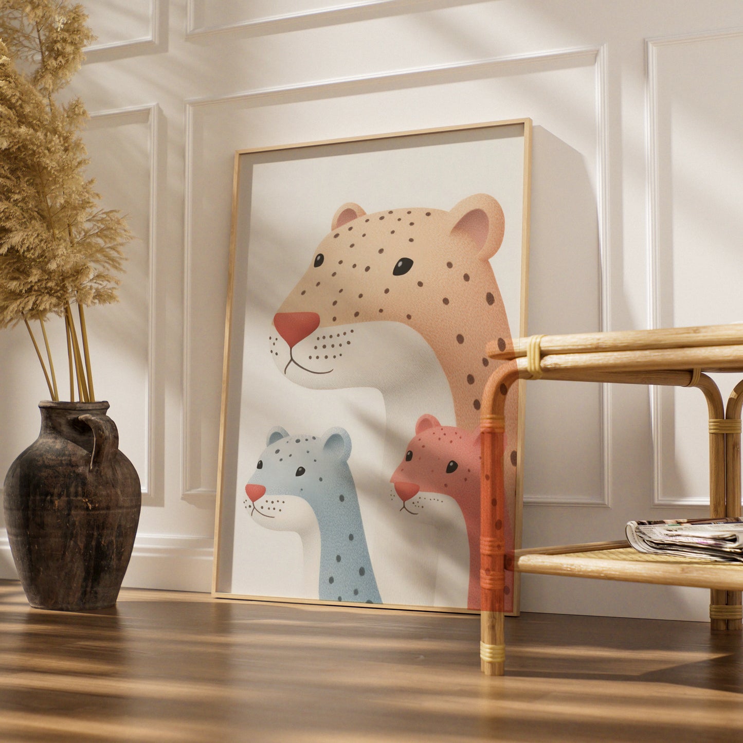 Leopard Family Nursery Wall Art, Cute Cheetah Cubs Print, Safari Baby Room Poster