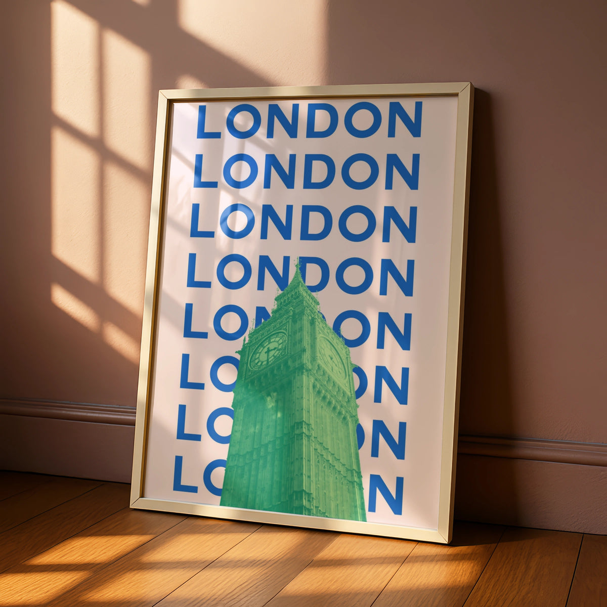 London Travel Poster, Big Ben Wall Art, Retro City Print, UK Bold Pink Blue Decor