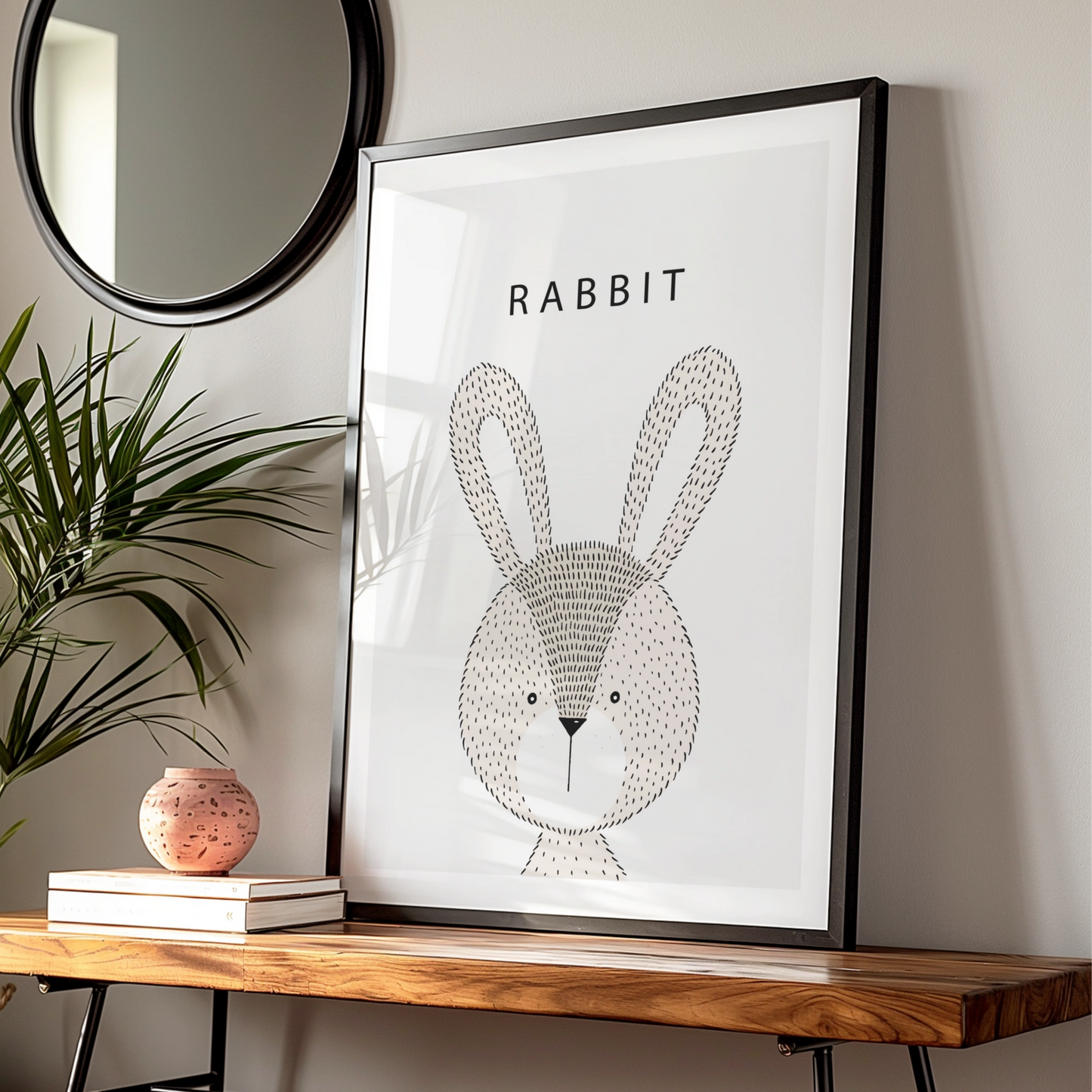 Rabbit Poster, Minimalist Animal Print, Nursery Wall Art, Scandi Kids Room Decor