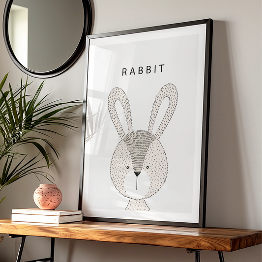 Rabbit Poster, Minimalist Animal Print, Nursery Wall Art, Scandi Kids Room Decor