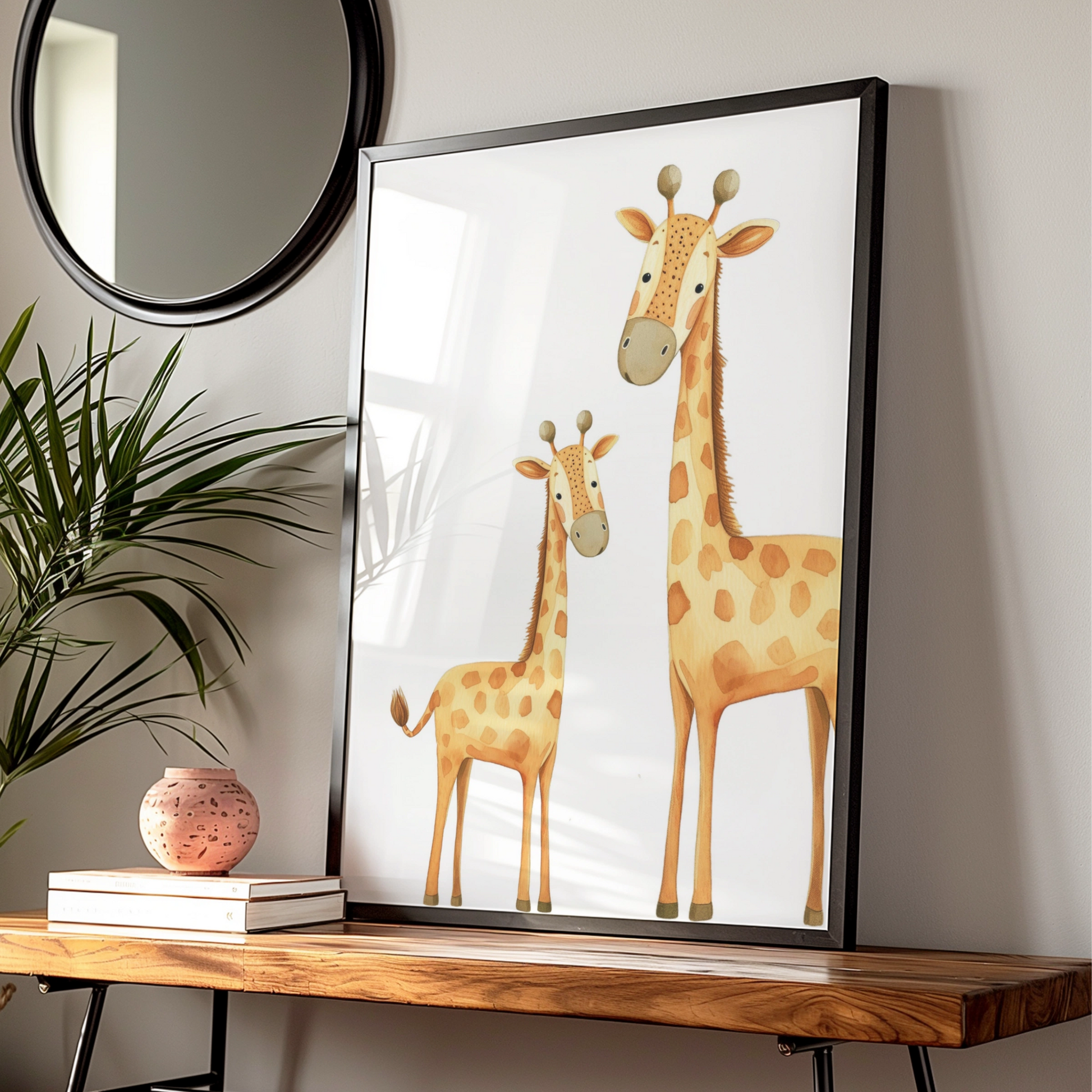 Giraffe Nursery Wall Art, Baby and Mother Giraffe Print, Safari Animal Poster for Kids Room