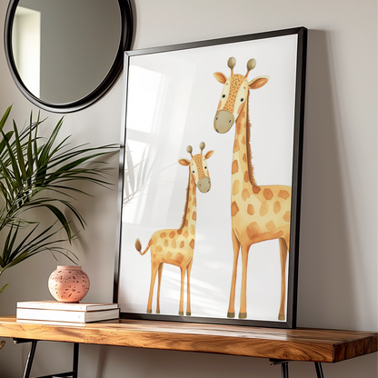Giraffe Nursery Wall Art, Baby and Mother Giraffe Print, Safari Animal Poster for Kids Room