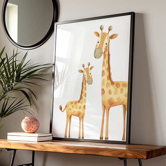 Giraffe Nursery Wall Art, Baby and Mother Giraffe Print, Safari Animal Poster for Kids Room