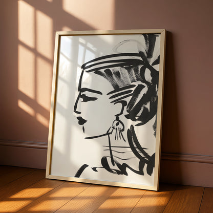 Female Face Line Art, Monochrome Wall Art, Black and White Poster, Minimalist Print